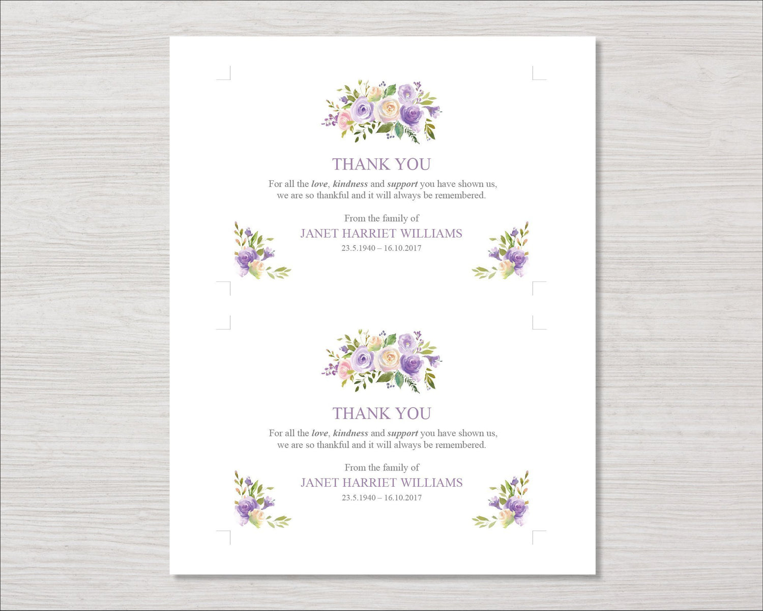 Lilac Bouquet Funeral Thank You Card
