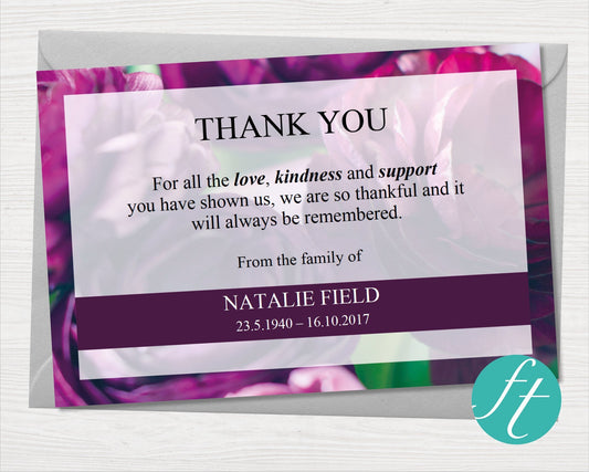 Purple Peonies Funeral Thank You Card
