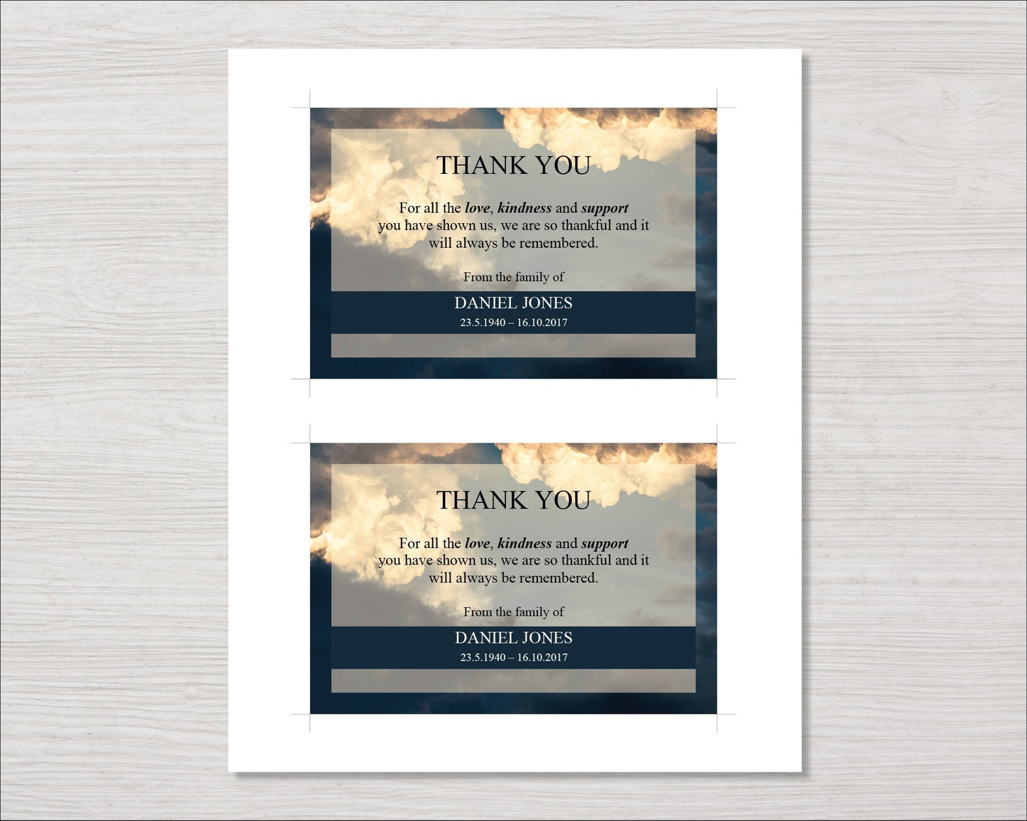 Sky Funeral Thank You Card