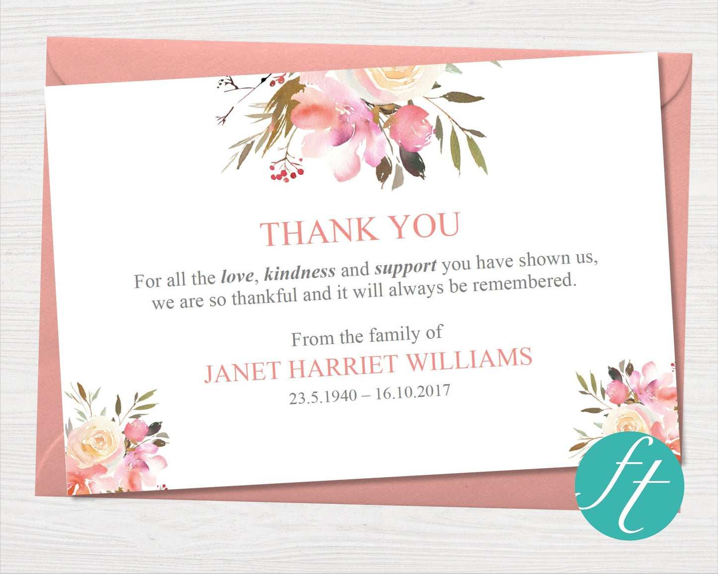 Spring Flowers Funeral Thank You Card