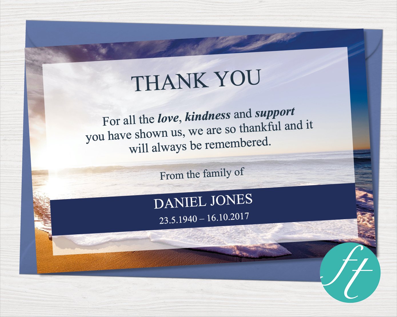 Waves Funeral Thank You Card