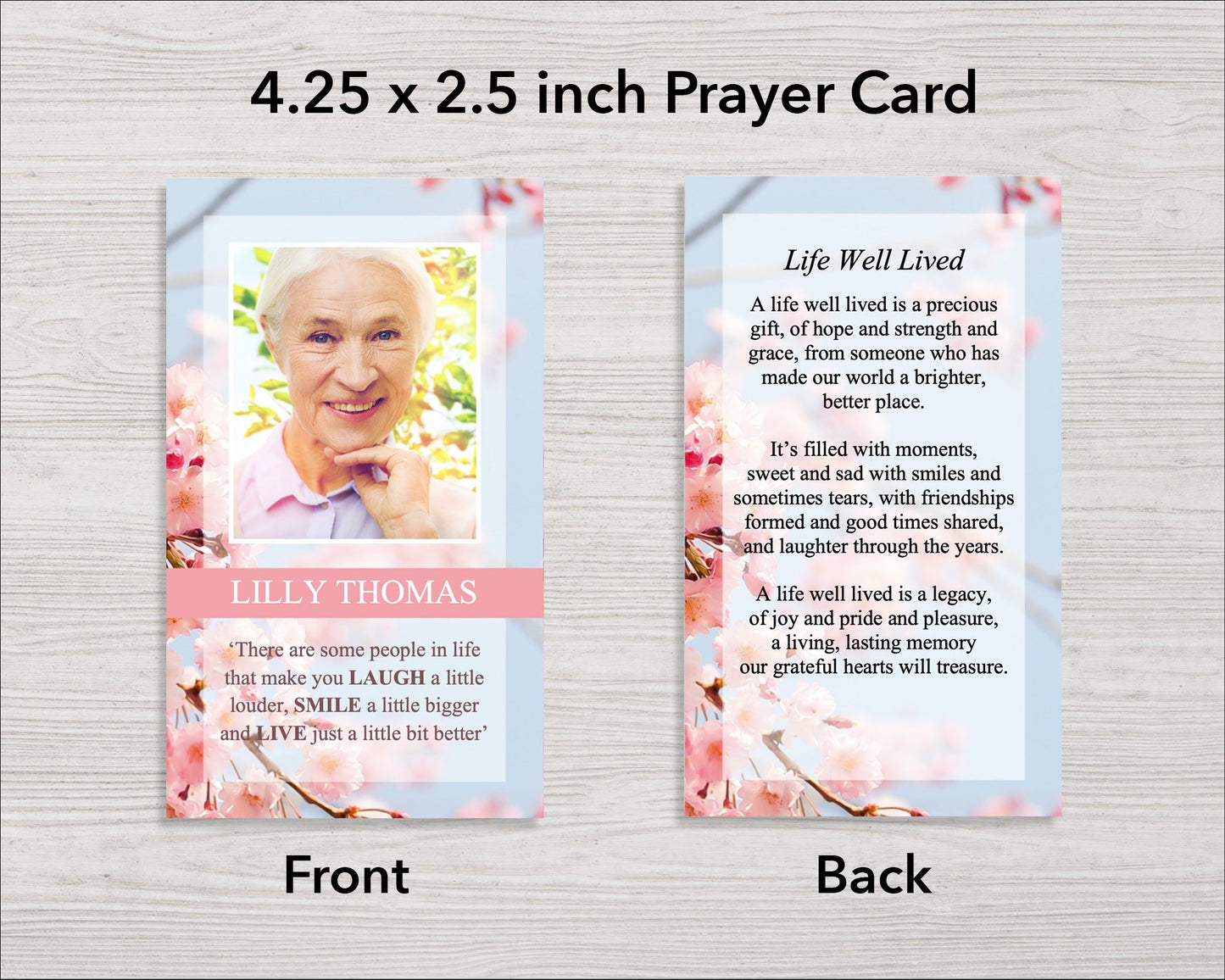 Cherry Blossom Funeral Prayer Card (4.25 x 2.5 inches)