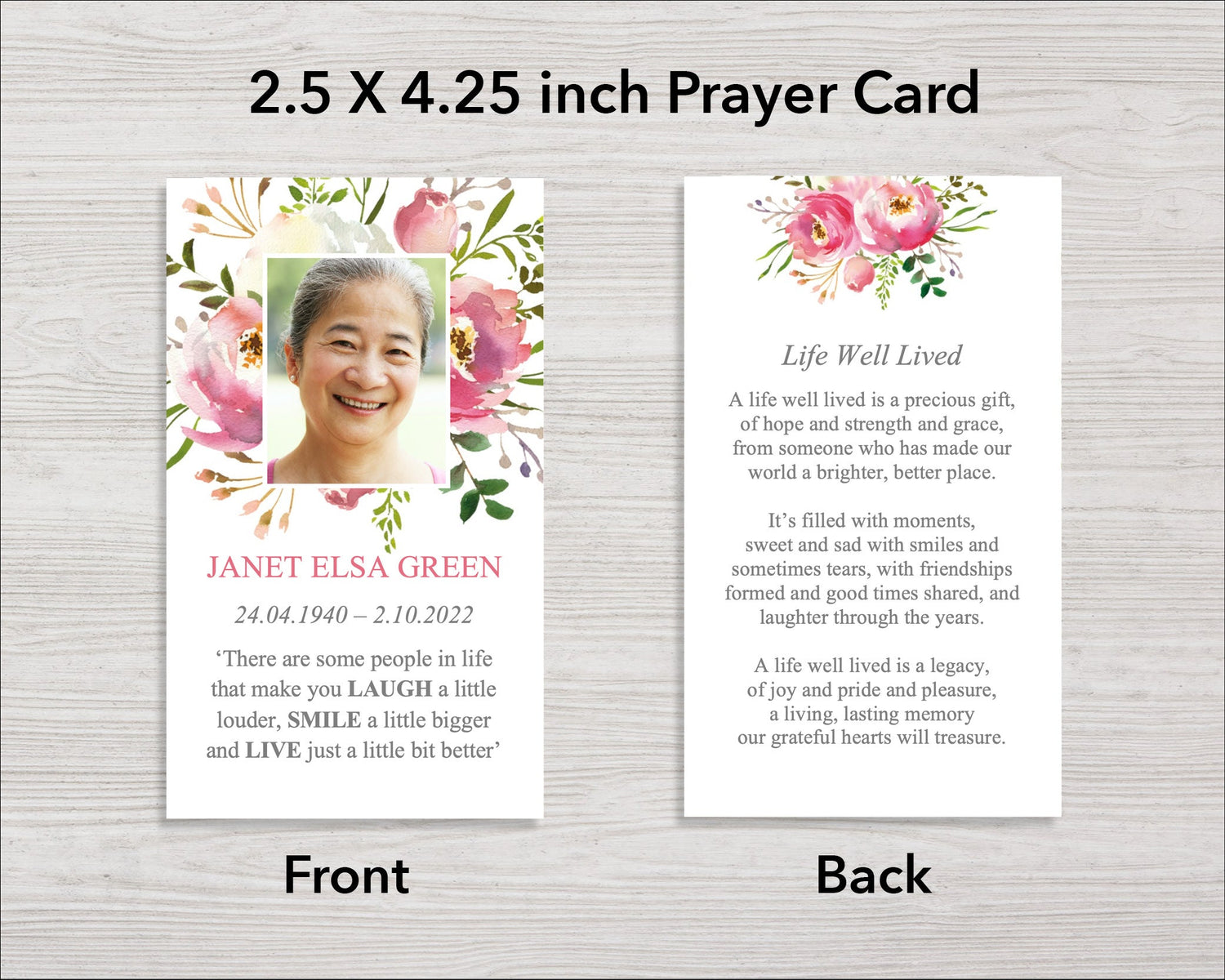 Floral Burst Funeral Prayer Card (4.25 x 2.5 inches)