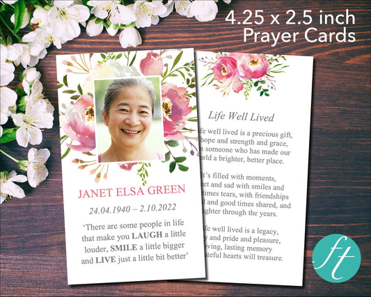 Floral Burst Funeral Prayer Card (4.25 x 2.5 inches)