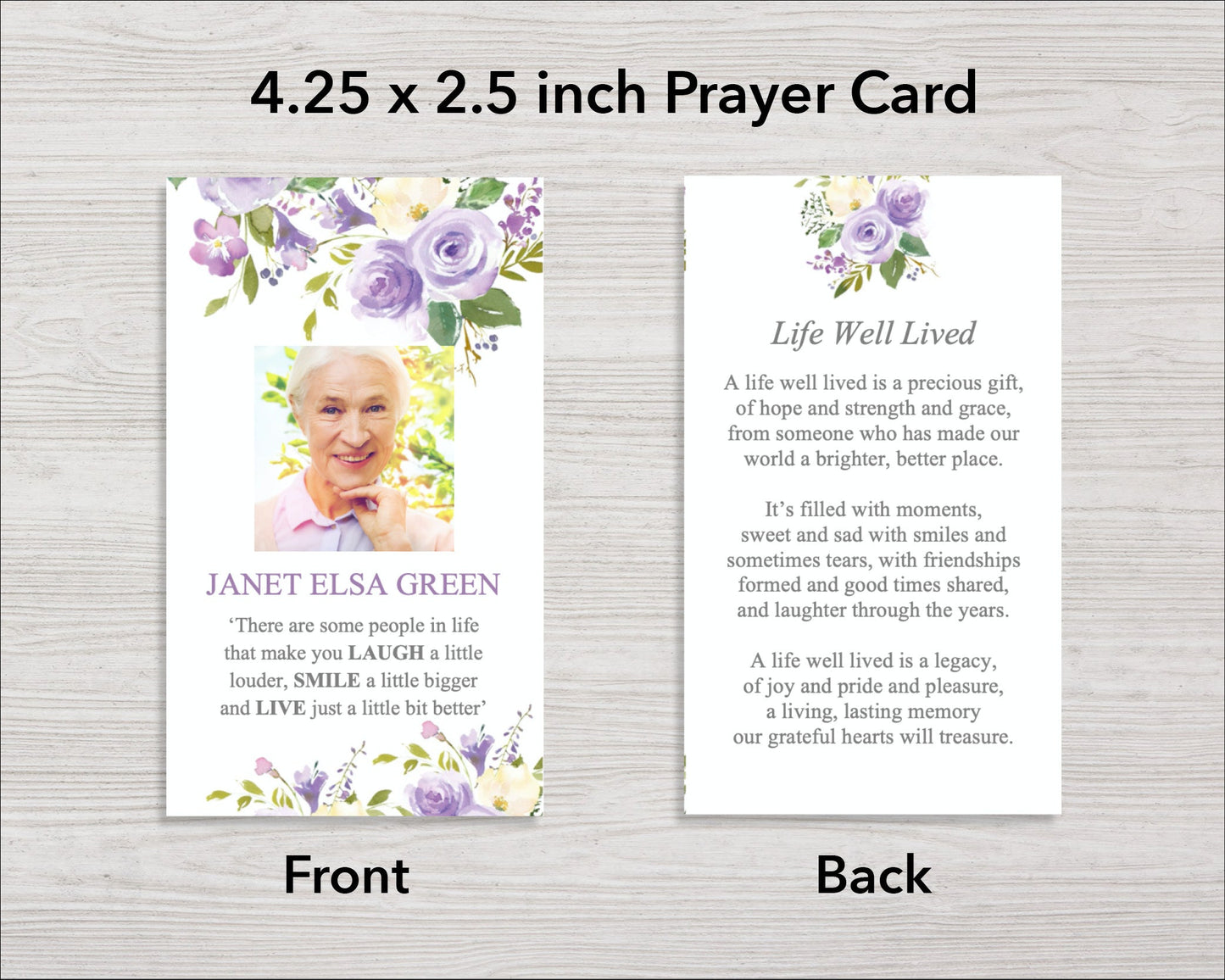 Lilac Bouquet Funeral Prayer Card (4.25 x 2.5 inches)
