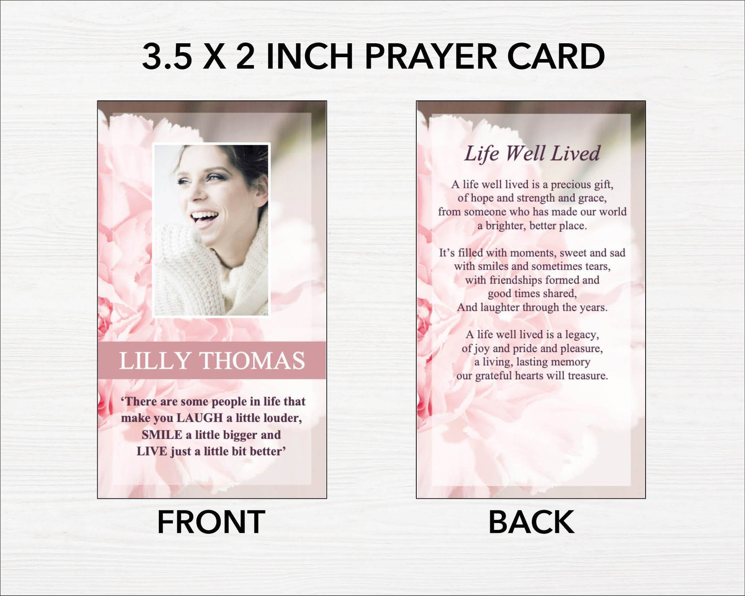 Pink Carnations Funeral Prayer Card