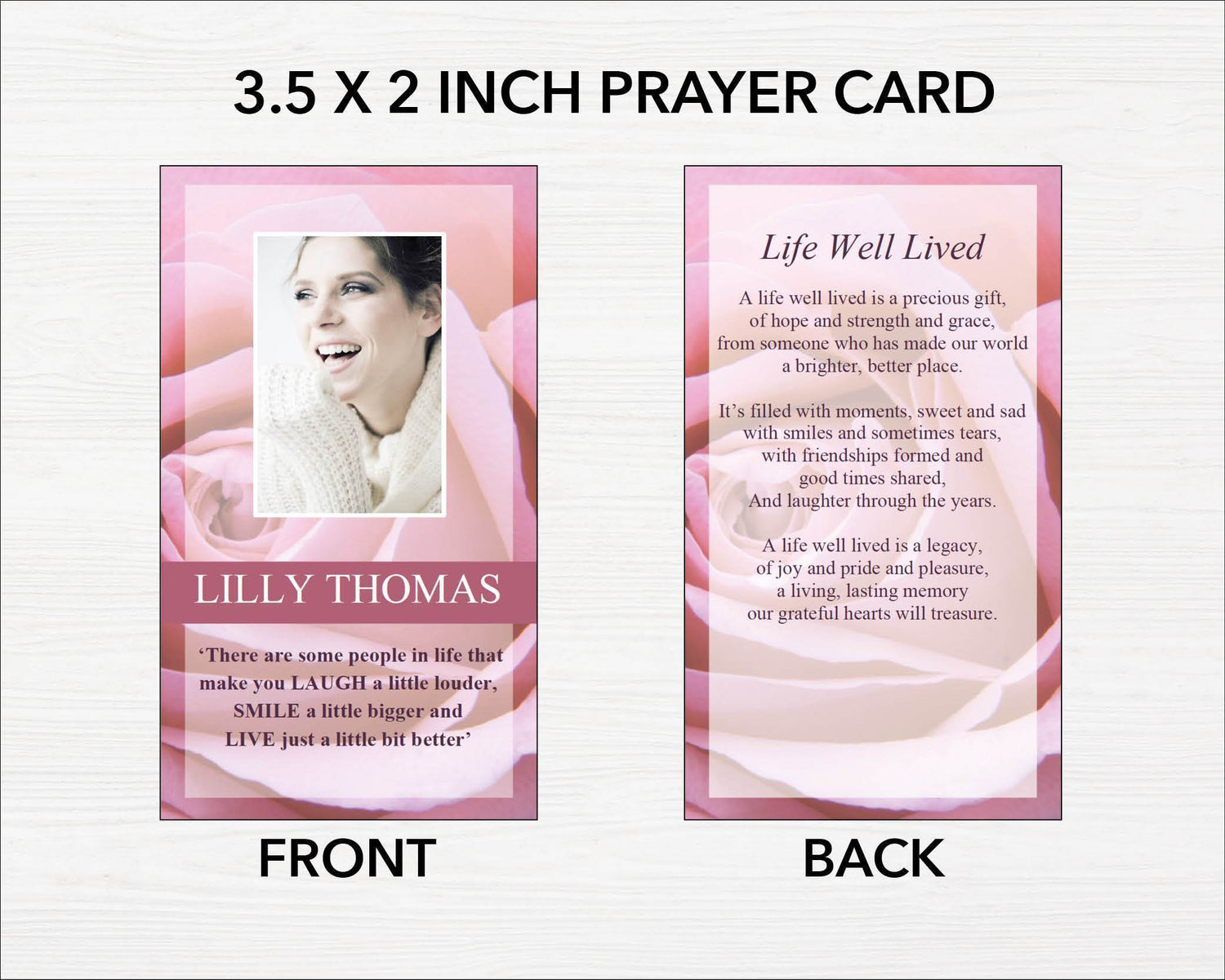 Pink Rose Funeral Prayer Card