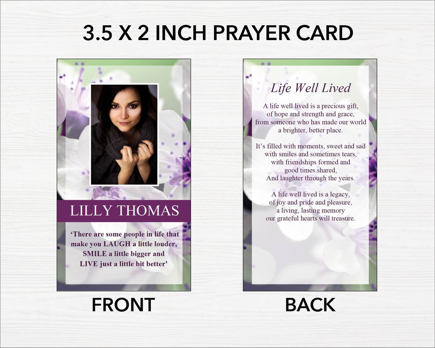Purple Blossom Funeral Prayer Card
