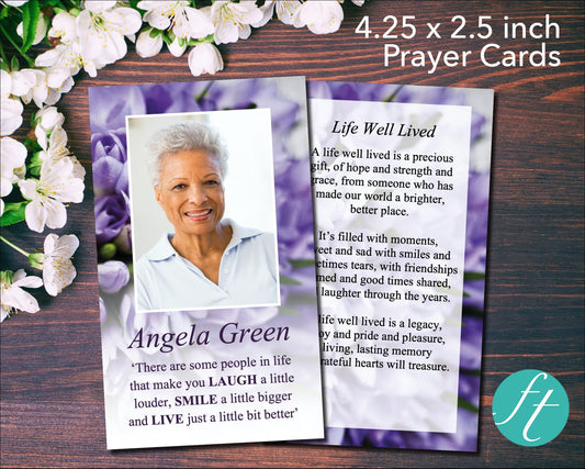 Purple Bouquet Funeral Prayer Card (4.25 x 2.5 inches)